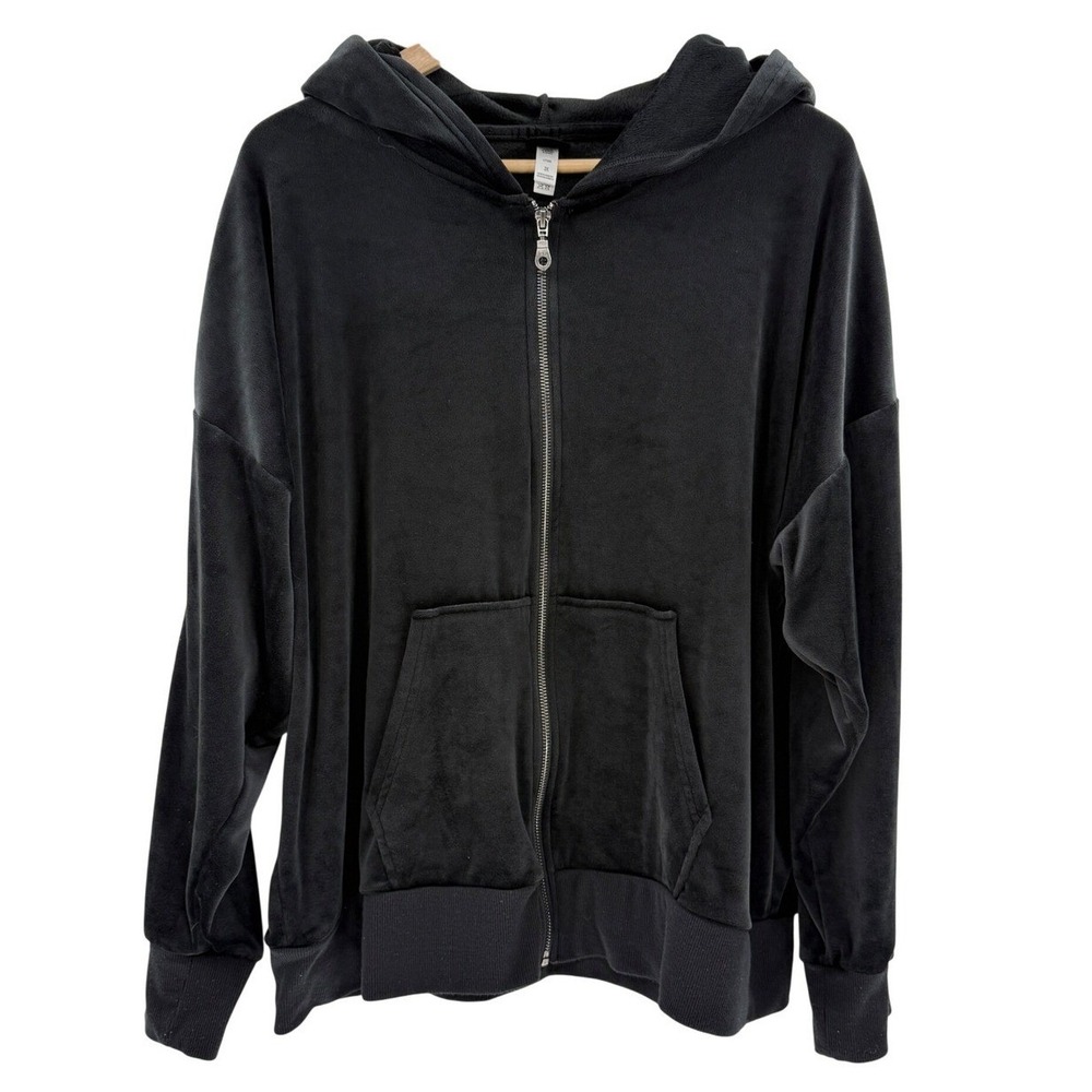 Felina Black Velour Zip Up Hoodie Sweatshirt Plus Size 3X C7589 Relaxed Fit